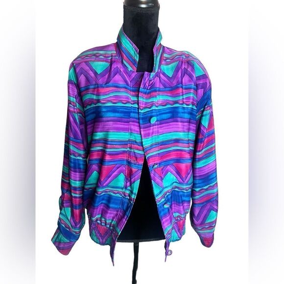 VINTAGE GREGOR GEOMETRIC 80s/90s WINDBREAKER JACKET SIZE SMALL UNISEX - Picture 3 of 12
